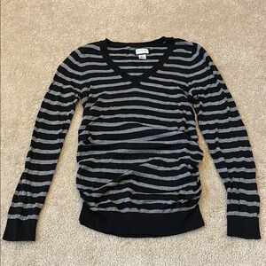 Motherhood Maternity Black and Gray Striped Cotton V-Neck Sweater - Size S
